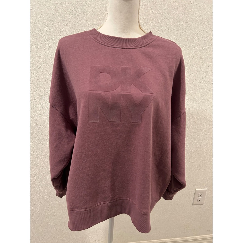 DKNY Sport Womens Burgundy Embossed Logo Crewneck Sweatshirt Size Large